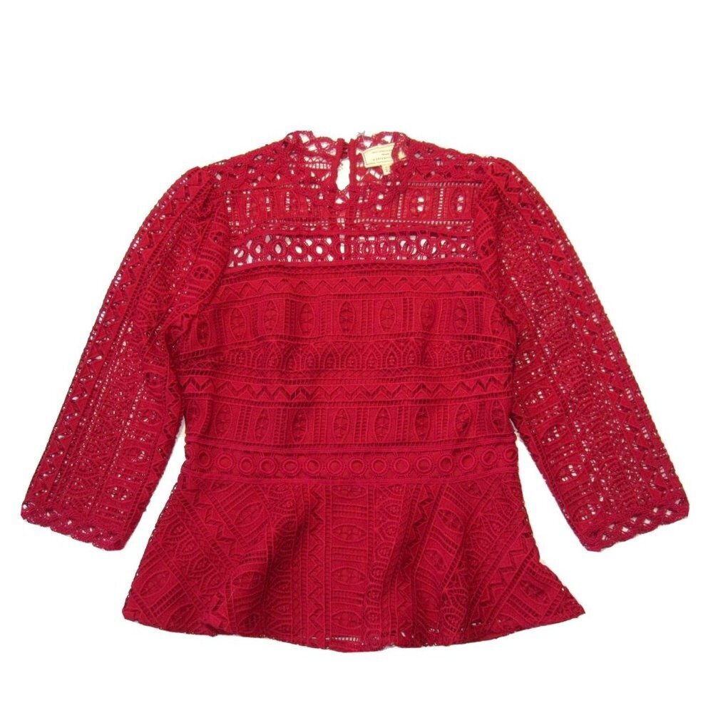 NWT Moulinette Soeurs Red Crochet Peplum Top